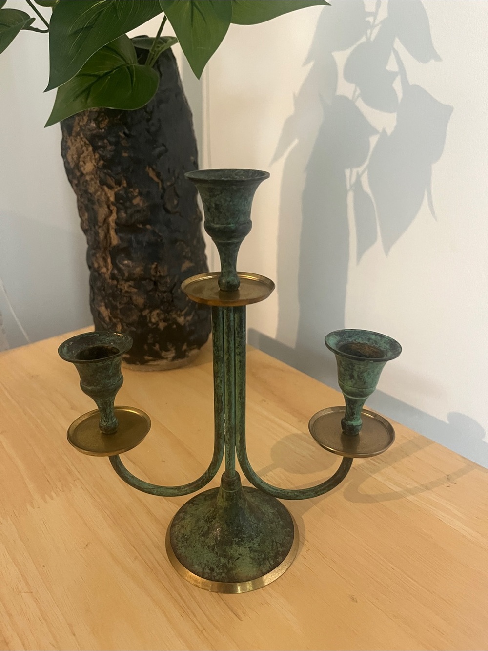 Patina Green 3-Arm Metal Candle Holder